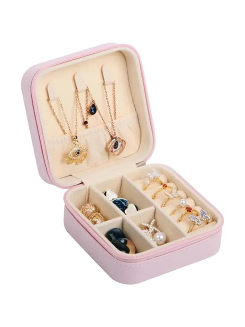 Pink Travel Jewelry Box Organizer Case Ring Necklace Earring Storage Mini Case